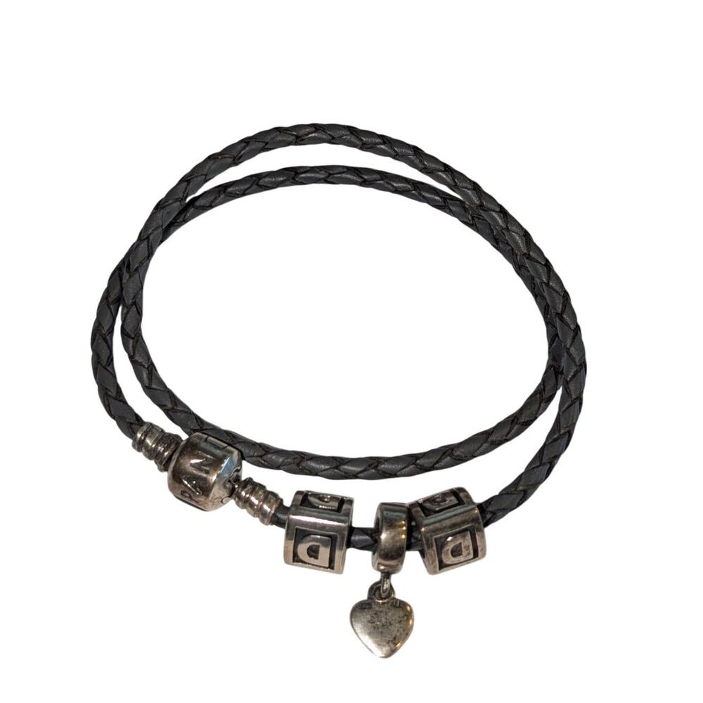 Genuine Pandora 925 Sterling Dark Brown Double Braided Leather Wrap Bracelet